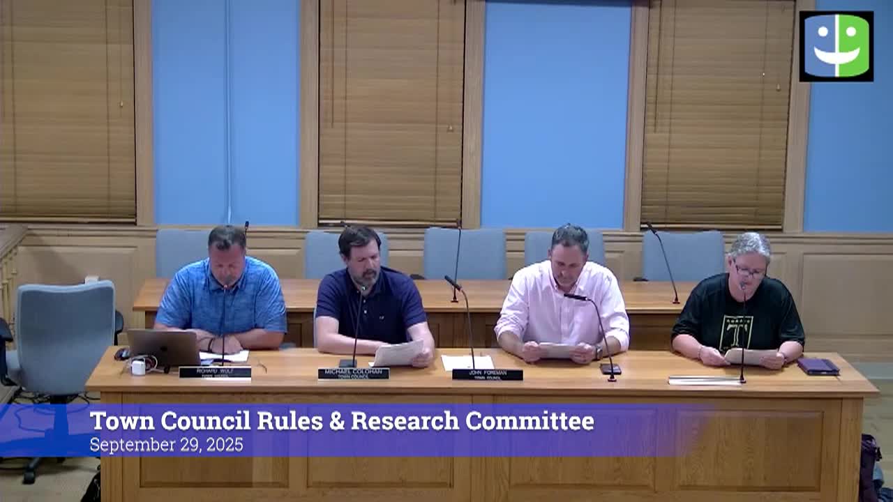Thumbnail image for Town Council Rules & Research Committee 9/29/25 Meeting